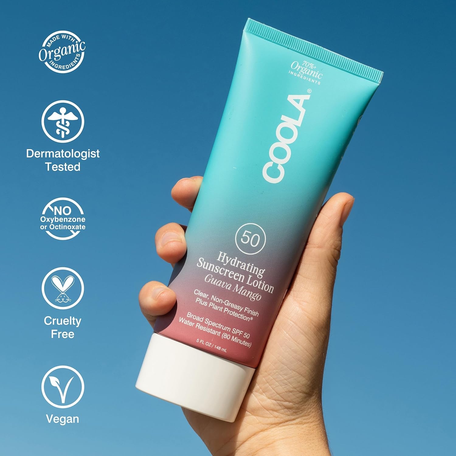 COOLA Organic Sunscreen SPF 50 Sunblock Body Lotion, Dermatologist Tested Skin Care for Daily Protection, Vegan and Gluten Free, Guava Mango, 5 Fl Oz