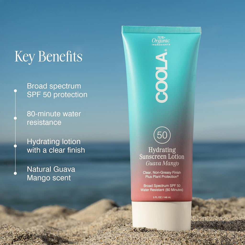 COOLA Organic Sunscreen SPF 50 Sunblock Body Lotion, Dermatologist Tested Skin Care for Daily Protection, Vegan and Gluten Free, Guava Mango, 5 Fl Oz