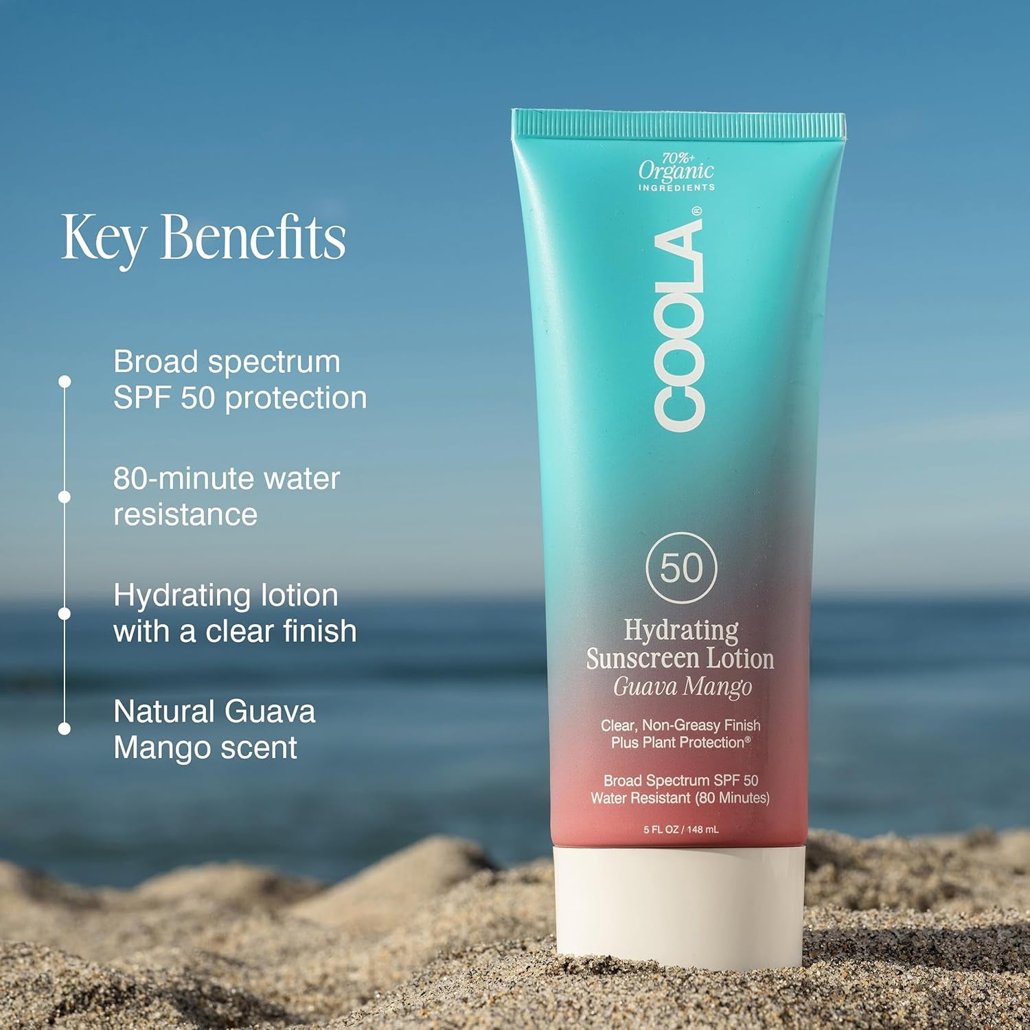 COOLA Organic Sunscreen SPF 50 Sunblock Body Lotion, Dermatologist Tested Skin Care for Daily Protection, Vegan and Gluten Free, Guava Mango, 5 Fl Oz